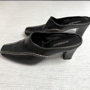 Aerosoles Black Leather Heeled Mules Slip On 6.5